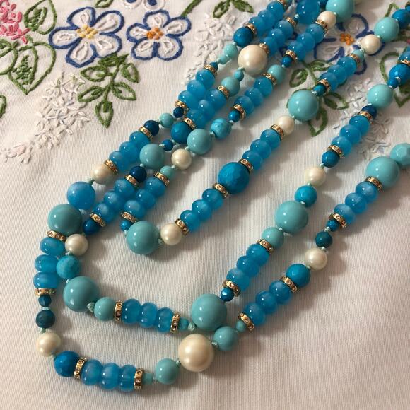 KATE SPADE Turquoise Blue Triple Strand Necklace Azure Allure, NEW - Picture 2 of 11